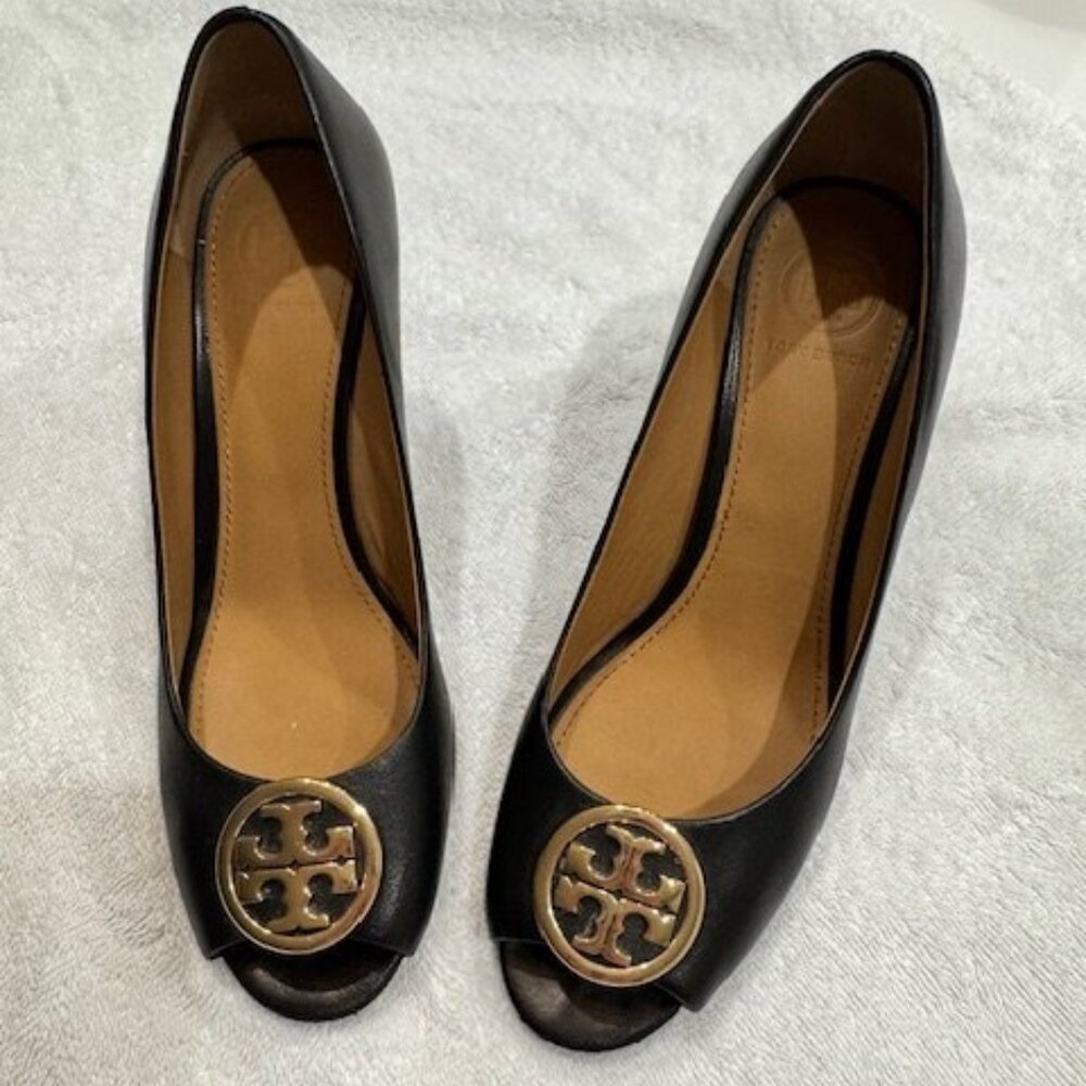 Tory Burch Benton Peep Toe Wedge Heels 7.5M - Like New!